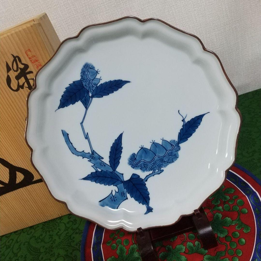 源右衛門⭐️染付栗絵 24cm ミート皿