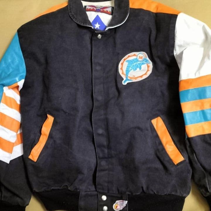 DOLPHINS JEFF HAMILTON 一部本革 レザー ブルゾン XL
