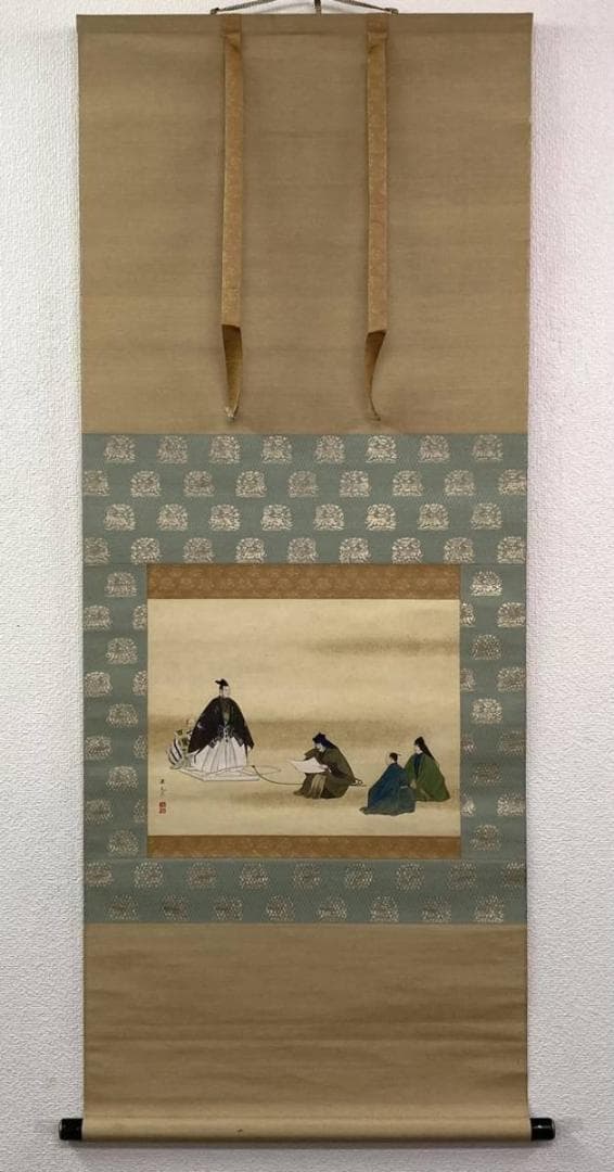 川端玉章／中島来章門 小田海僊・高橋由一師事「俊寛」掛軸 絹本 共箱 二重箱：能