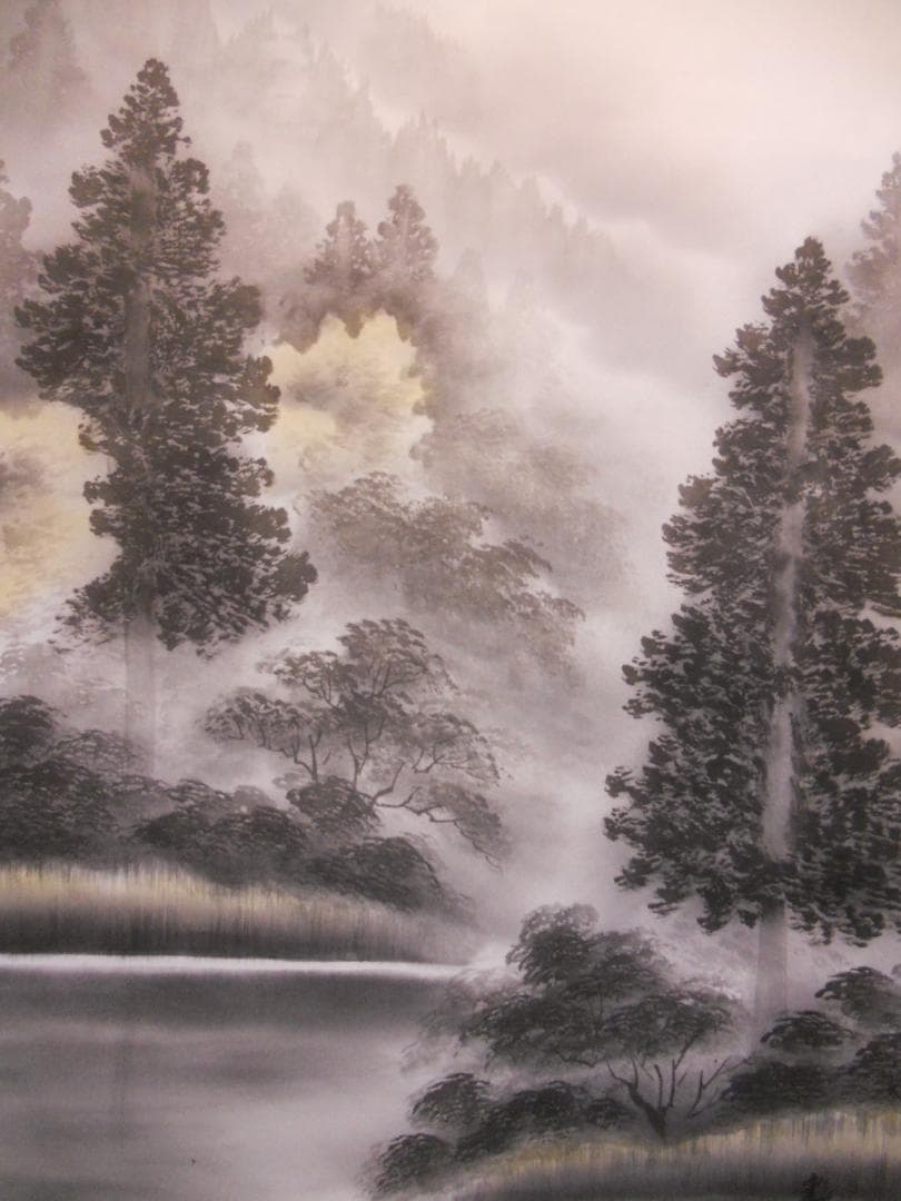 掛け軸 外山寿福 『 朱映富嶽 』 絹本 希少 軸装 茶道具 掛軸 美品 です。