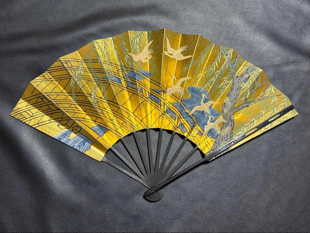 扇子　33cm 十松屋福井扇舗　老女扇　柳橋白鷺図　仕舞扇　能楽　着物
