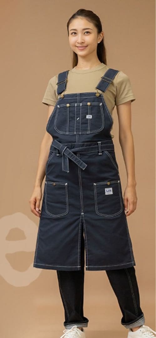 【タグ付き】 LEE オーバーオールエプロン ネイビー ストレッチダック