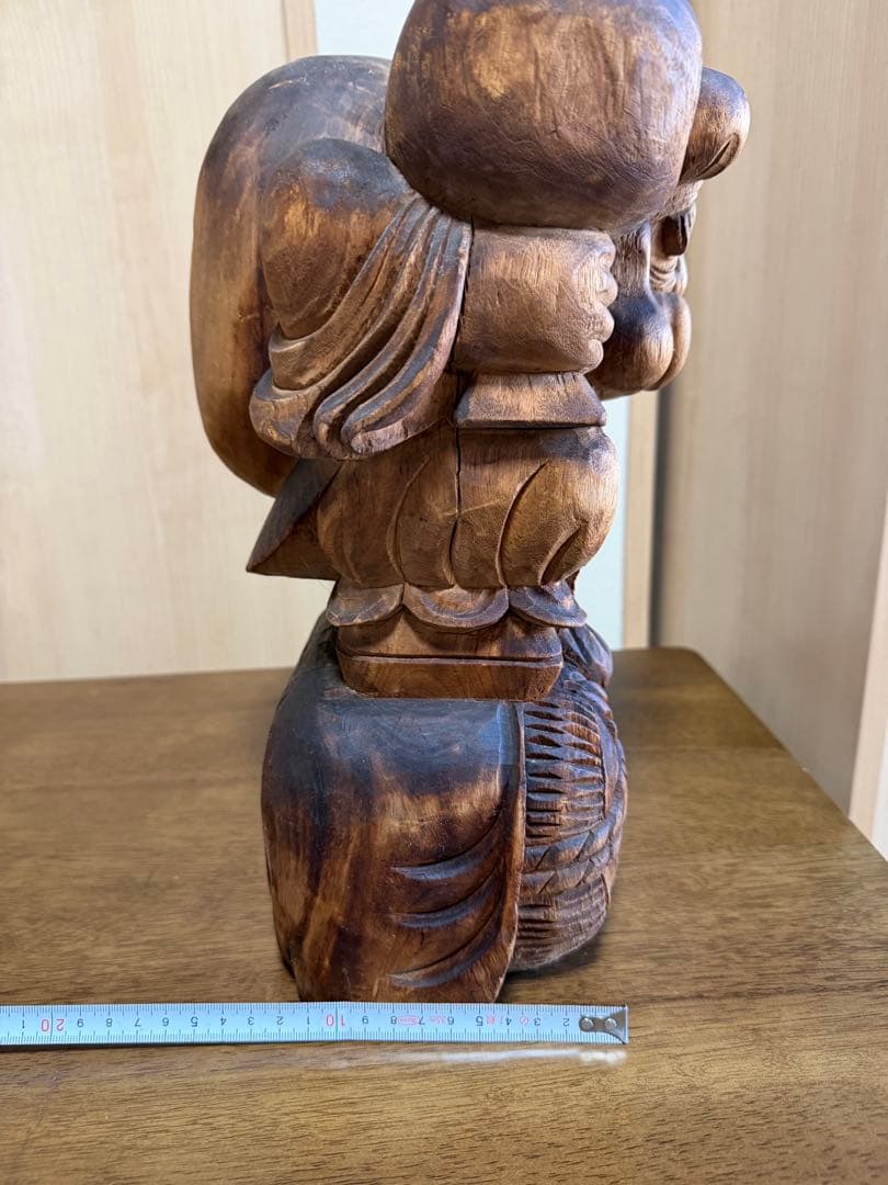 左直身 作 木彫 大黒天像 繊細彫刻 一刀彫 七福神　縁起物 骨董 稀少