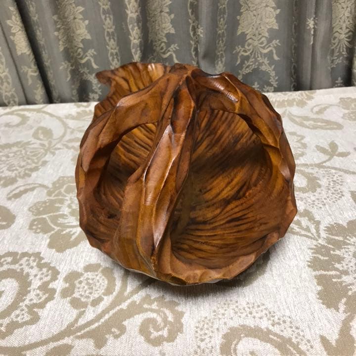 木彫り　小物入れ　かご