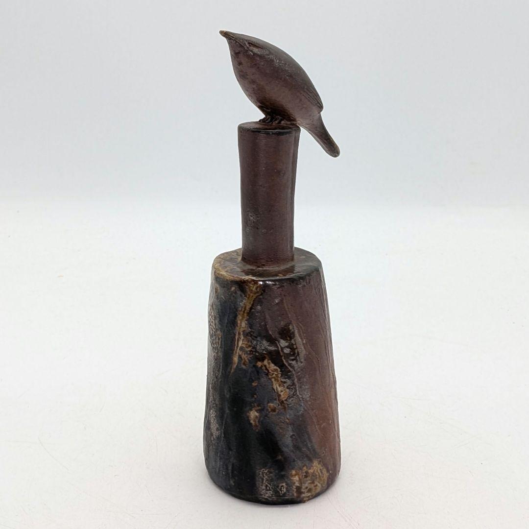 藤原陶臣 備前焼 鶯置物 合箱合布 ウグイス 鳥 トリ bird 細工物 在銘