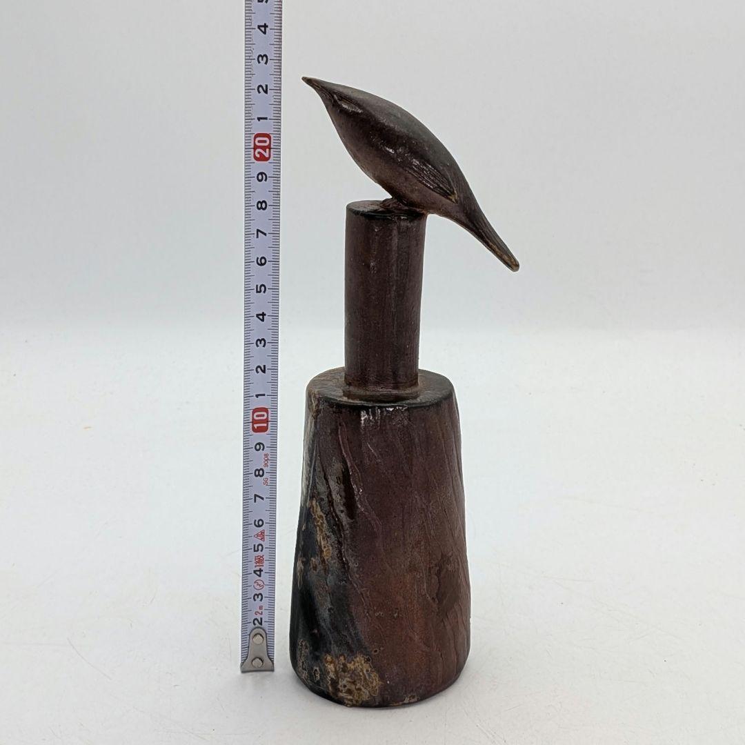 藤原陶臣 備前焼 鶯置物 合箱合布 ウグイス 鳥 トリ bird 細工物 在銘