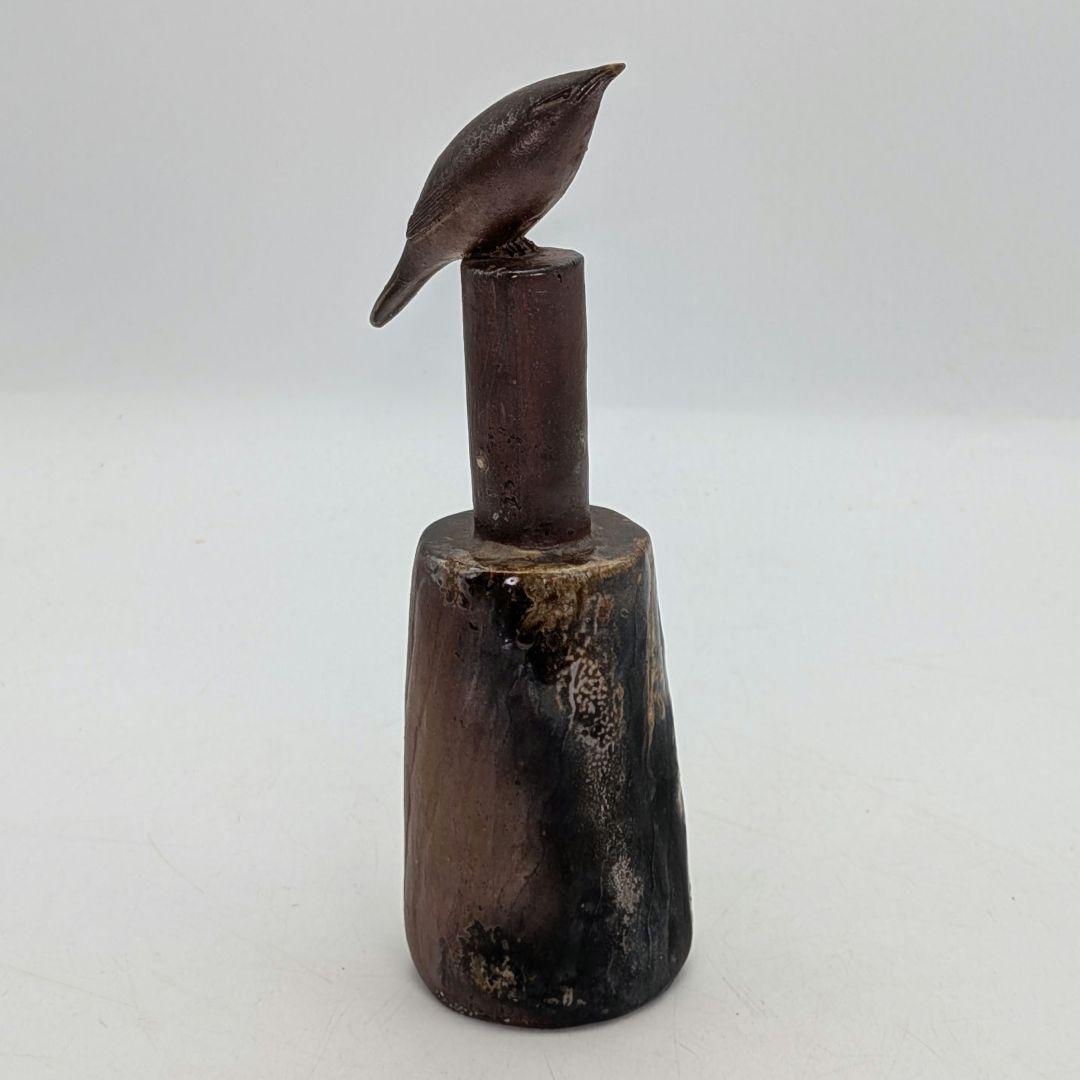 藤原陶臣 備前焼 鶯置物 合箱合布 ウグイス 鳥 トリ bird 細工物 在銘