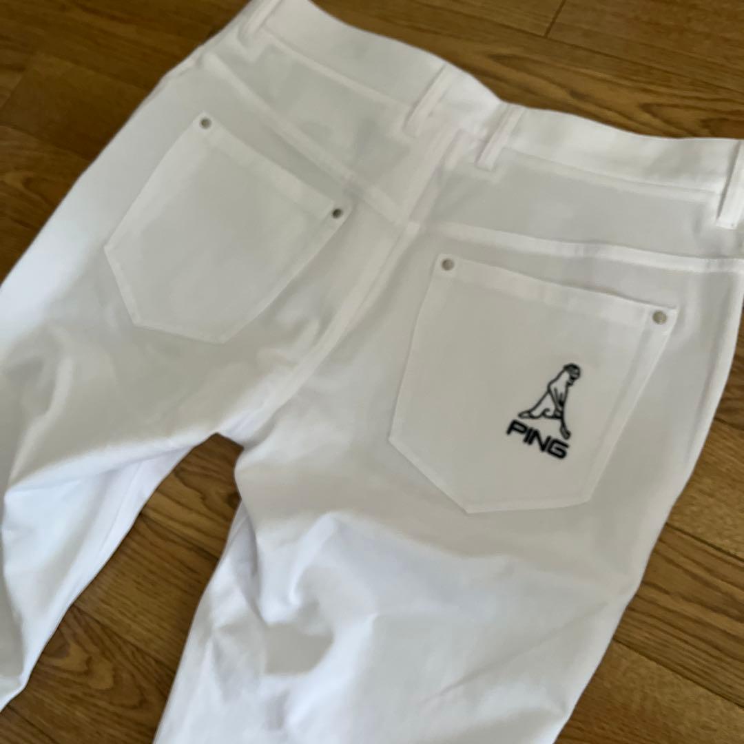 ピン　ツイルポンチ ロングパンツ　PING ゴルフウエア　ホワイト　メンズ　LL