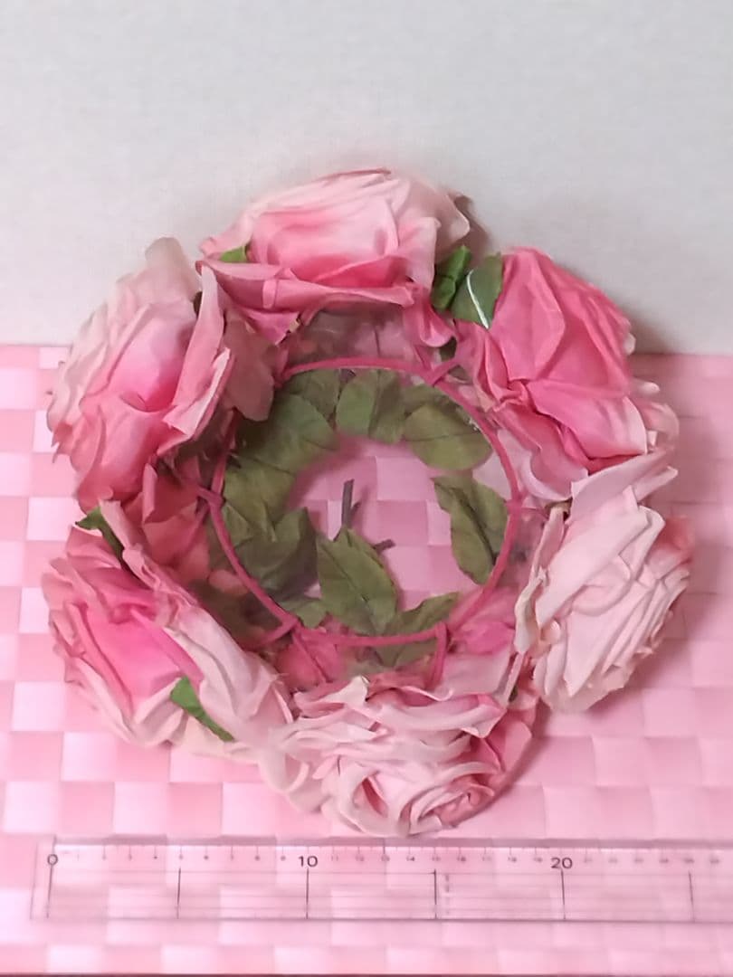 アンティーク フランス ピンク 薔薇の布花 小物入れ