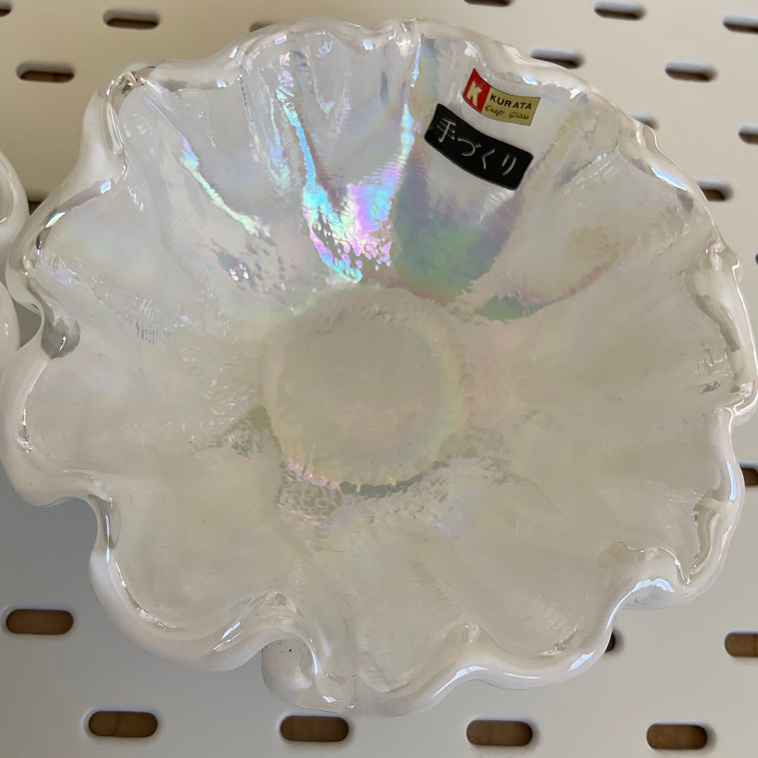 KURATA 手作り 花形 皿 透明 昭和レトロ☆ガラスの花瓶 ヴィンテージ