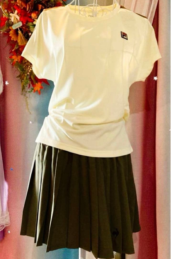 No.740 FILA オフホワイト×キャメルチェックのゲームシャツ☆XL☆