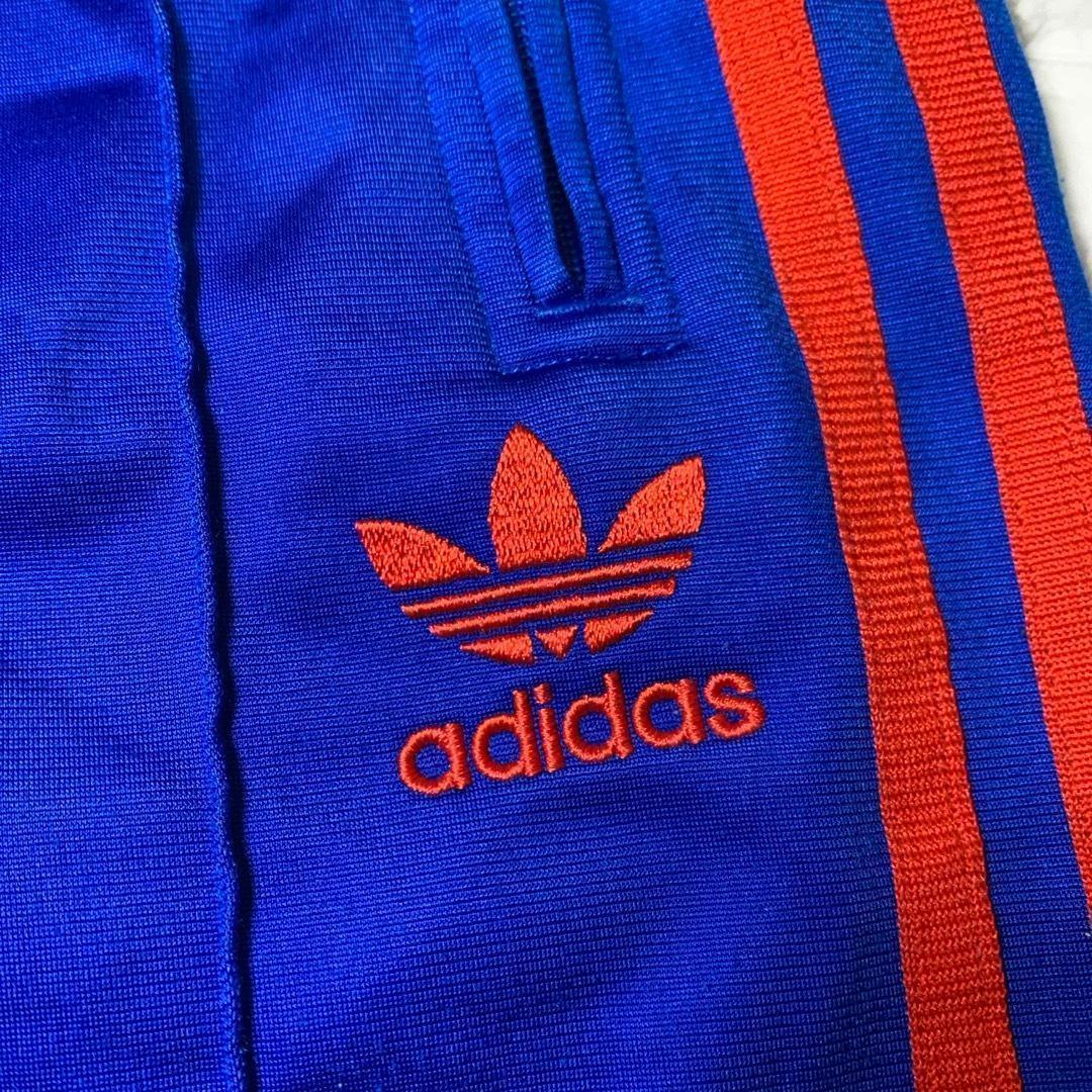 adidas トラックパンツ　ジャージ　刺繍　85 ブルー　青　三本線