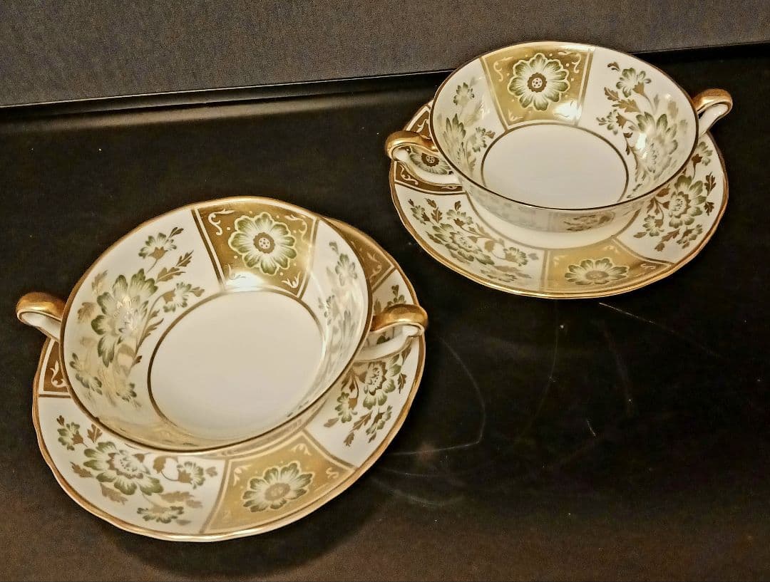 ロイヤルクラウンダービー パネル グリーン スープカップ＆ソーサー⑤⑥