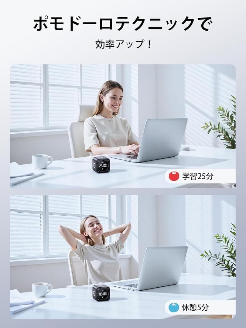 キューブタイマー ポモドーロタイマー ミニPC外観 ヤル式操作 3段音量調整