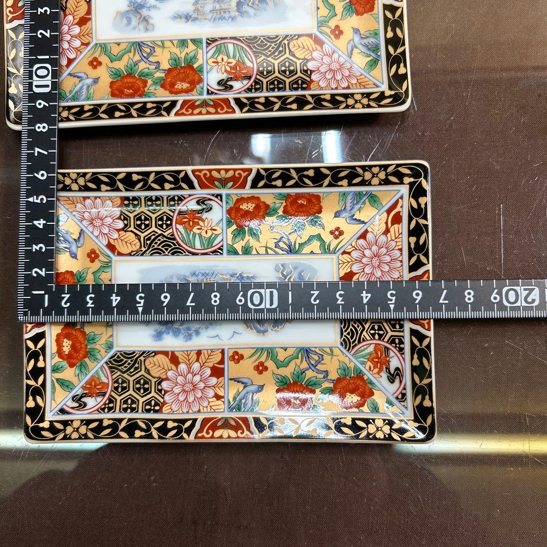 有田焼　昇龍窯　金彩伊万里花鳥　長角皿揃
