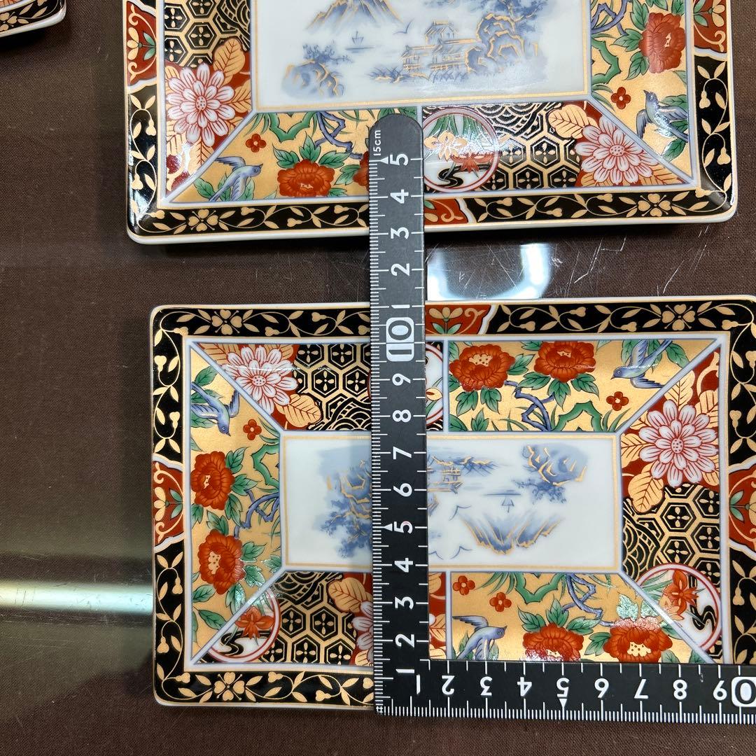 有田焼　昇龍窯　金彩伊万里花鳥　長角皿揃