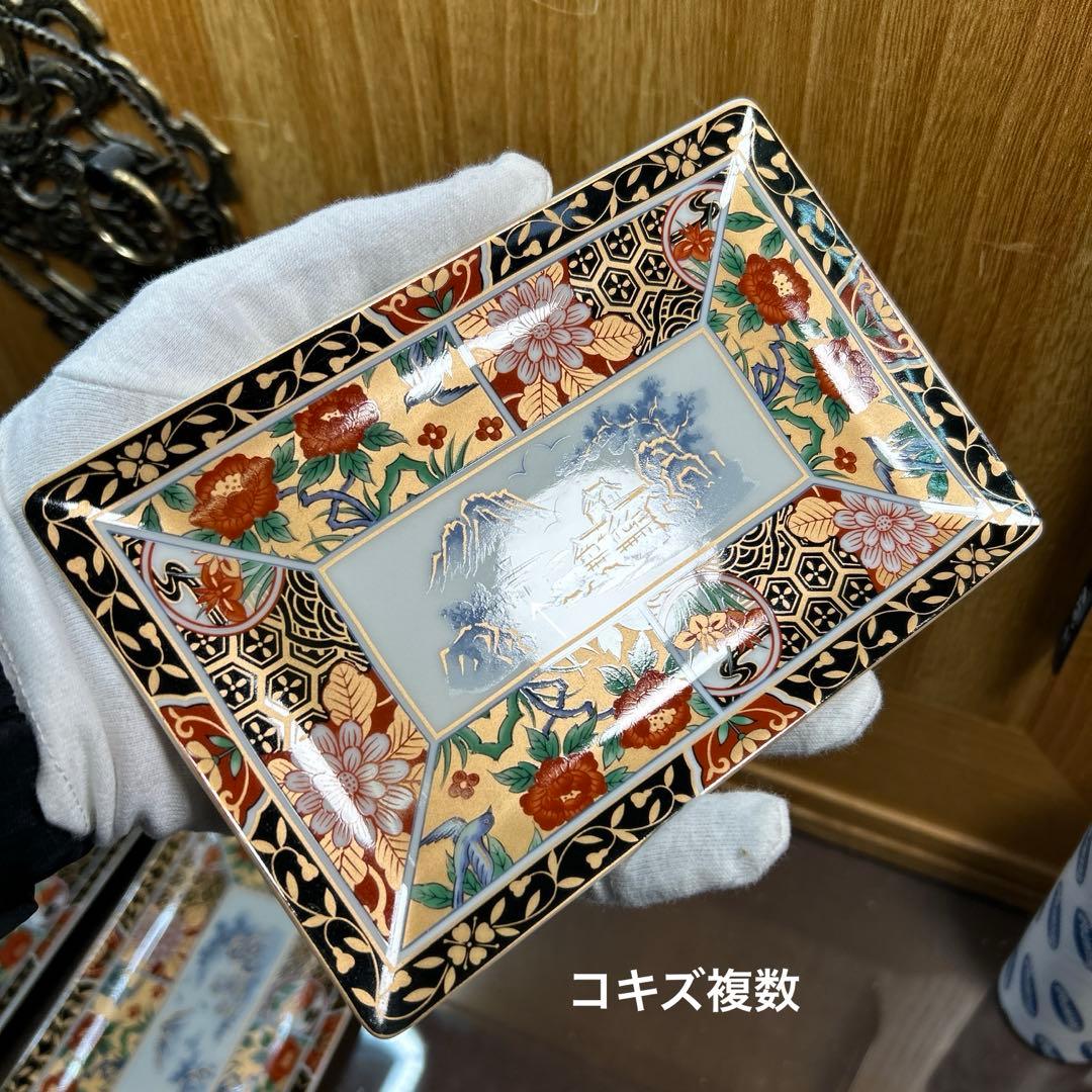 有田焼　昇龍窯　金彩伊万里花鳥　長角皿揃