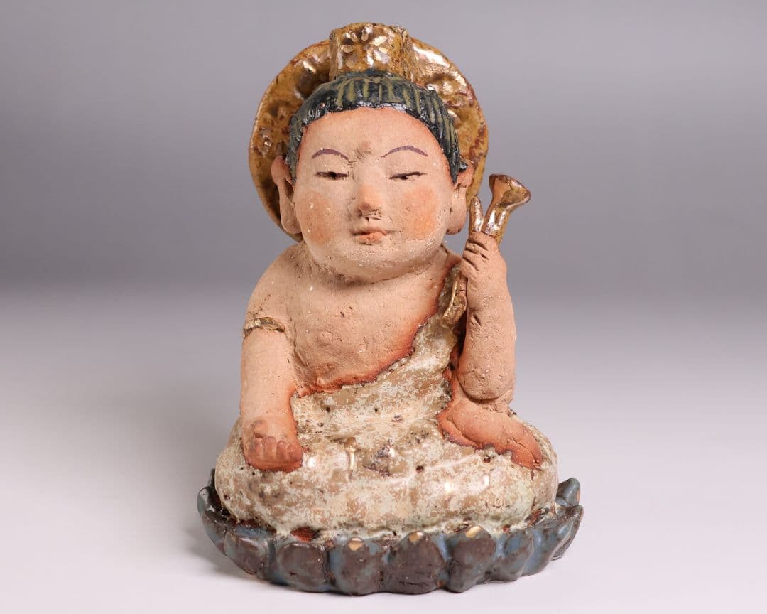 【MB323】陶人形 造形作家 ささきようこ作 供養尊 置物 共箱 土人形 仏像