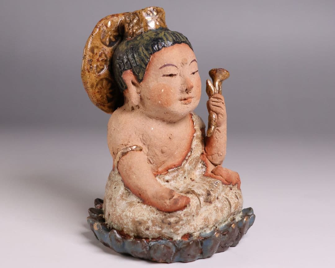 【MB323】陶人形 造形作家 ささきようこ作 供養尊 置物 共箱 土人形 仏像