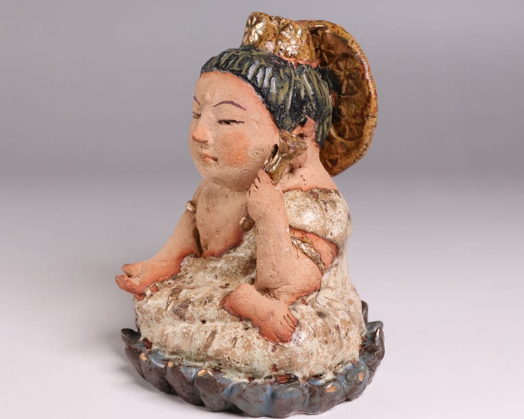 【MB323】陶人形 造形作家 ささきようこ作 供養尊 置物 共箱 土人形 仏像