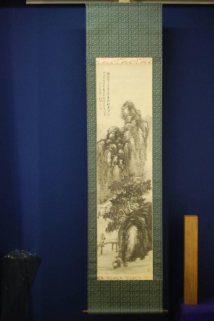 真作/津田白印/山水人物画賛/布袋屋掛軸HD-351
