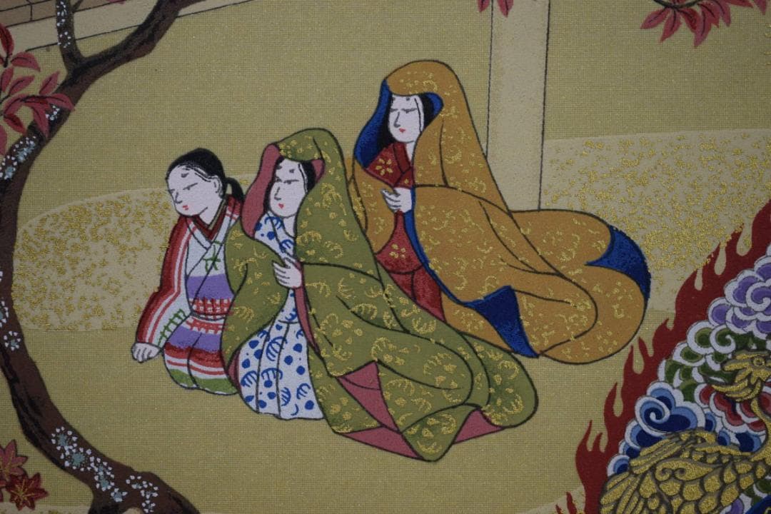 複製/土佐光起/紅葉人物図/工芸/桐共箱付/布袋屋掛軸HH-491