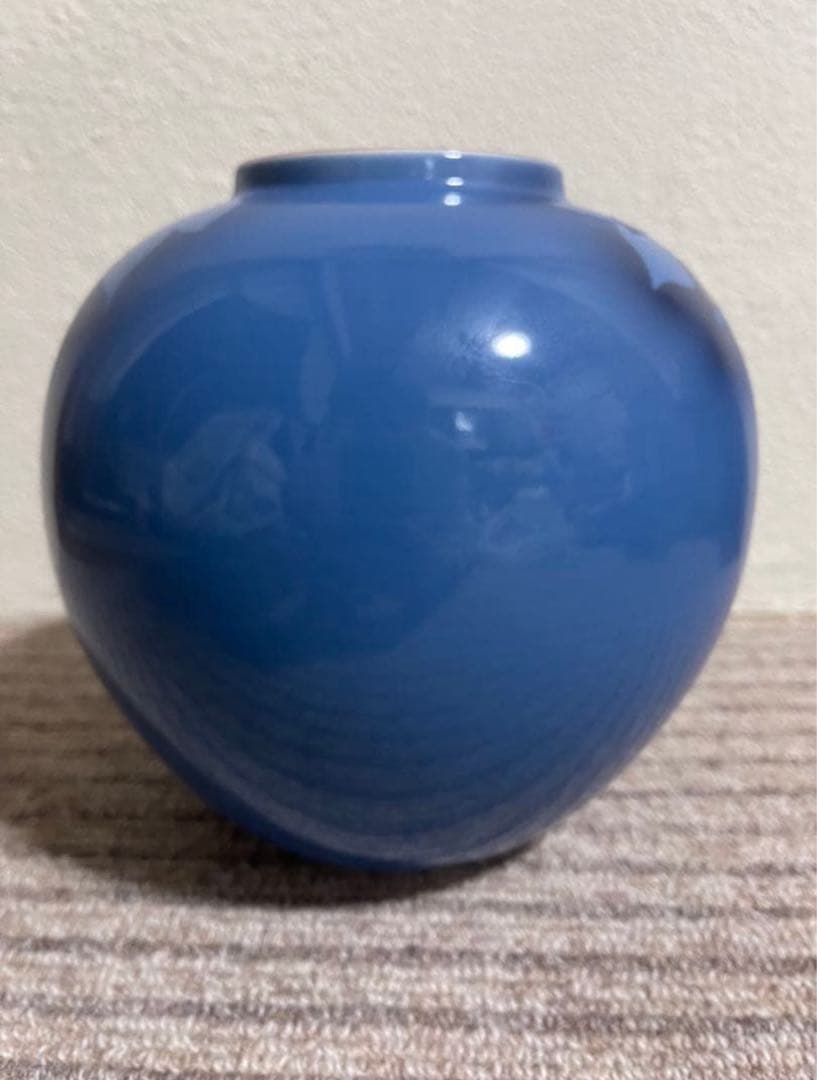 九谷焼　花瓶　銀彩牡丹　青色　新品