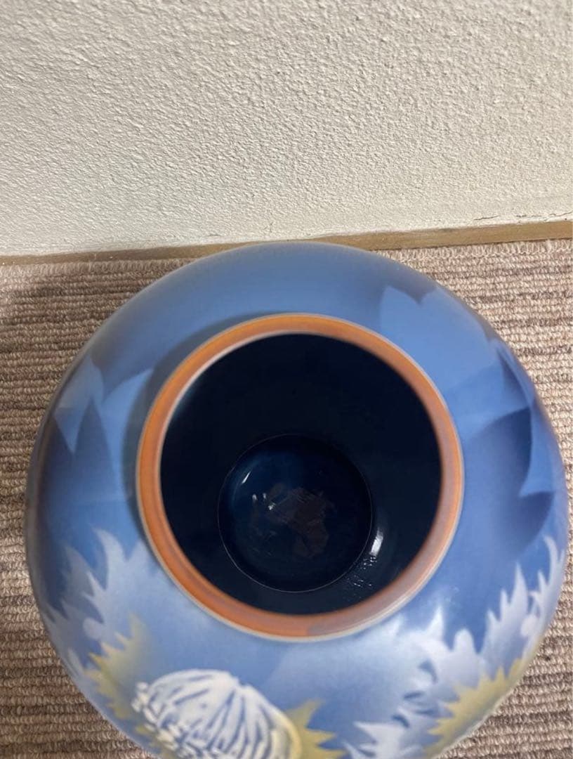 九谷焼　花瓶　銀彩牡丹　青色　新品