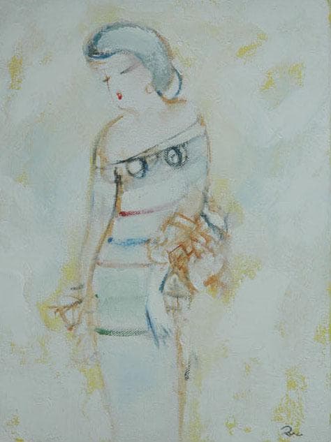 油絵 菅家令子 絵 絵画 インテリア 額付(黒) F3-020311 人物 女性
