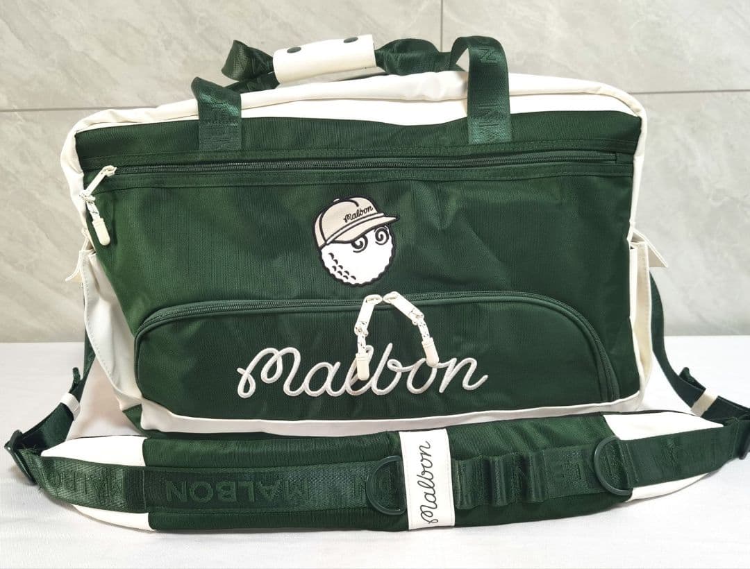 ラスト●ボストンバッグ グリーン/アイボリーマルボンゴルフmalbon golf