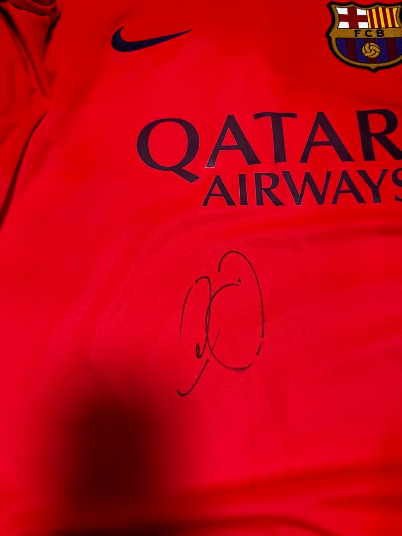 【美品】ネイマール サイン入りFC Barcelona オレンジ ユニフォーム