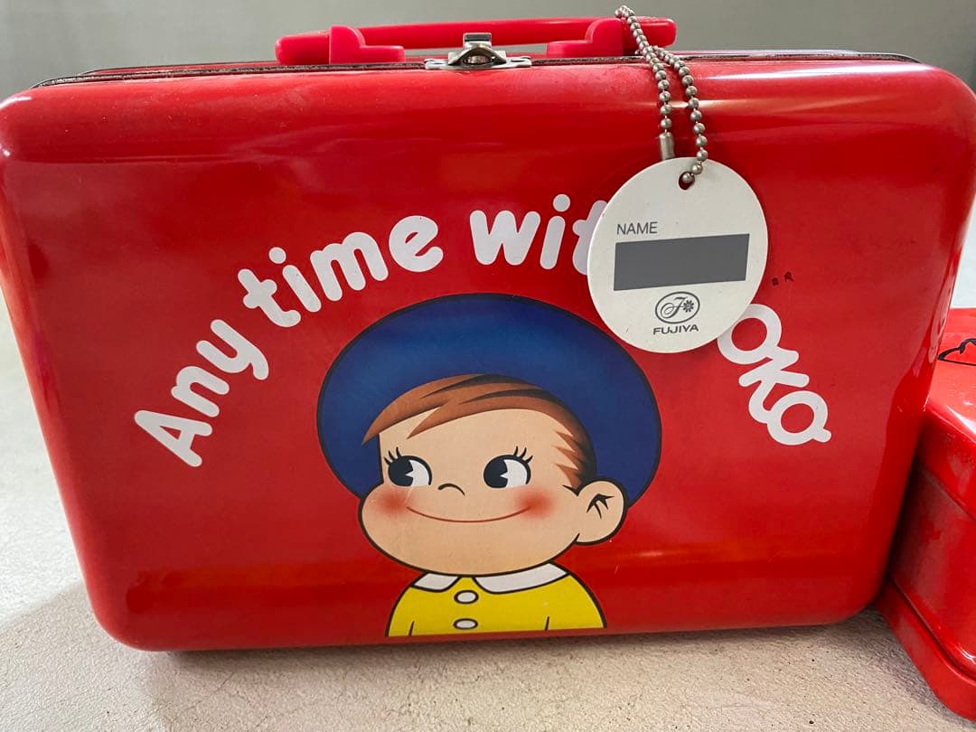 当時物稀少　ペコちゃん　ブリキ缶 トランク、バッグ型缶　セット　タグ付き