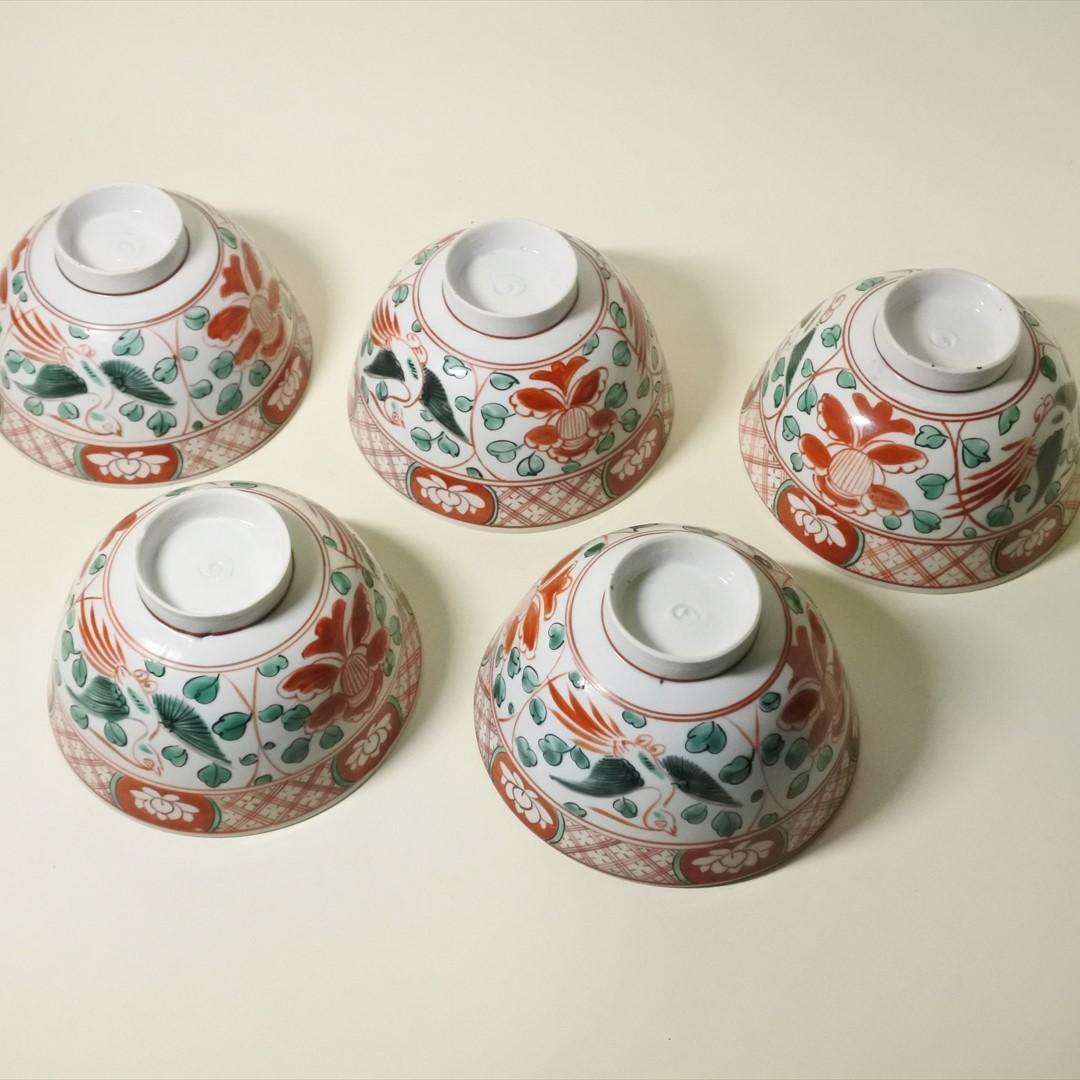 江戸後期　伊万里　色絵　碗　５客　骨董品　アンティーク