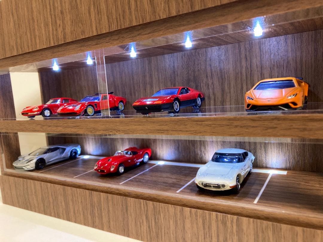 1/64展示16台可・W300ウォールナット・ディスプレーBOX /ネオジオラマ
