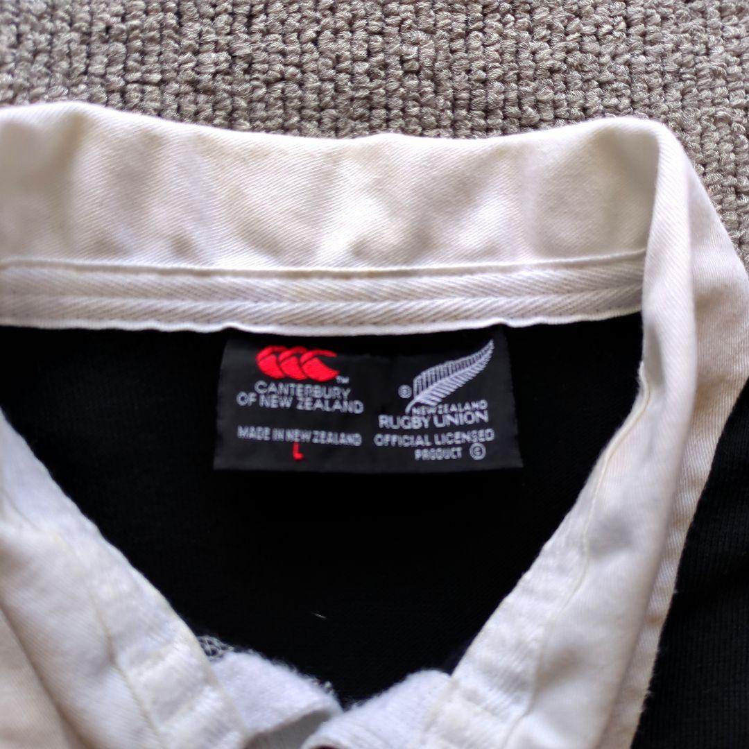 90sカンタベリー長袖ラガーシャツ刺繍オールブラックスニュージーランド製黒L