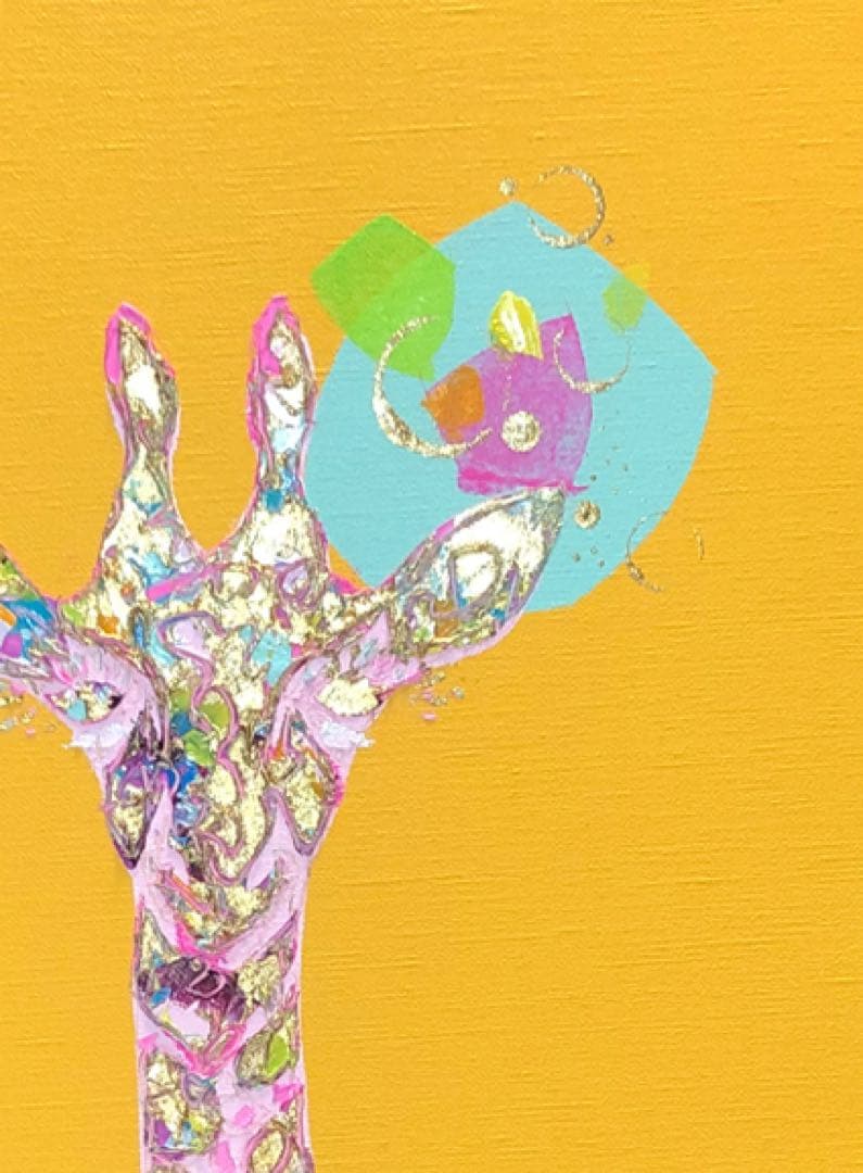 油絵　一点物　キリン　イエロー　北欧　ポップ　アート　インテリア　M8