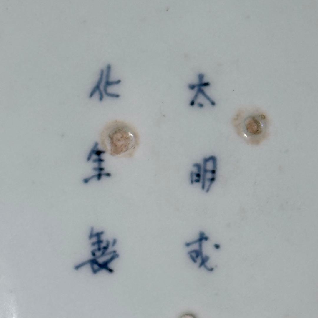 江戸期　古伊万里　染付蛸唐草文様大皿　太明成化年製　直径約43cm　裏花唐草文様