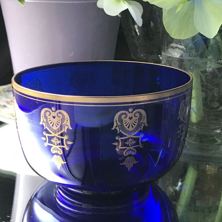 美群青色オールドバカラBACCARAT☆エンパイアEmpire☆クリスタルボウル