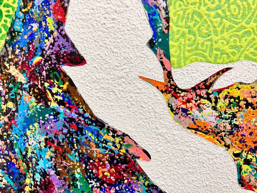 原画　孔雀　動物画　絵画　アクリル画　現代アート　細密画　手描き　一点物