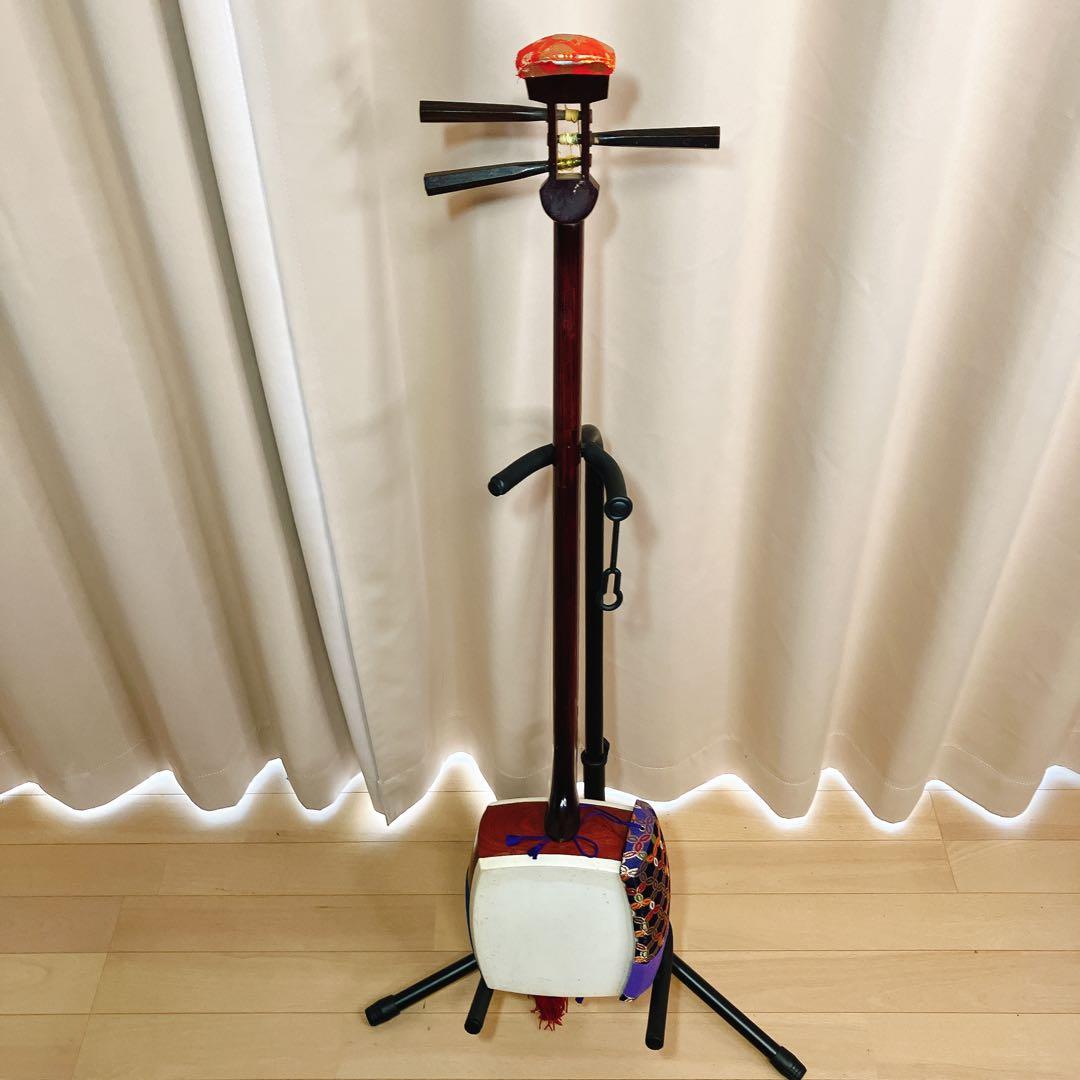 現状品】細棹 三味線 セット 付属品多数 ケース付 初心者向け 和楽器