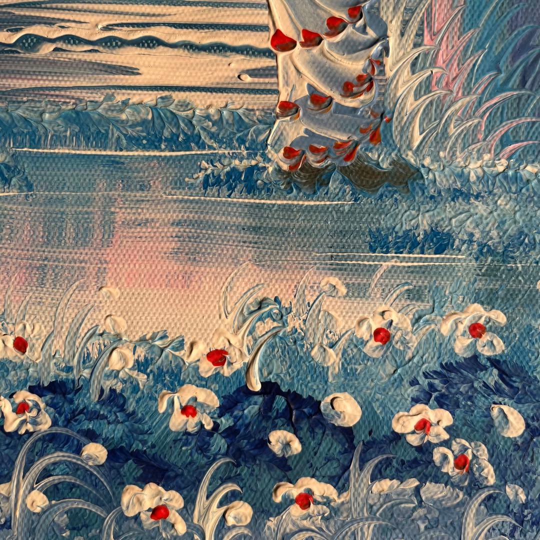 手書き油絵 海を眺める少女 額付 絵画 インテリア 油彩画