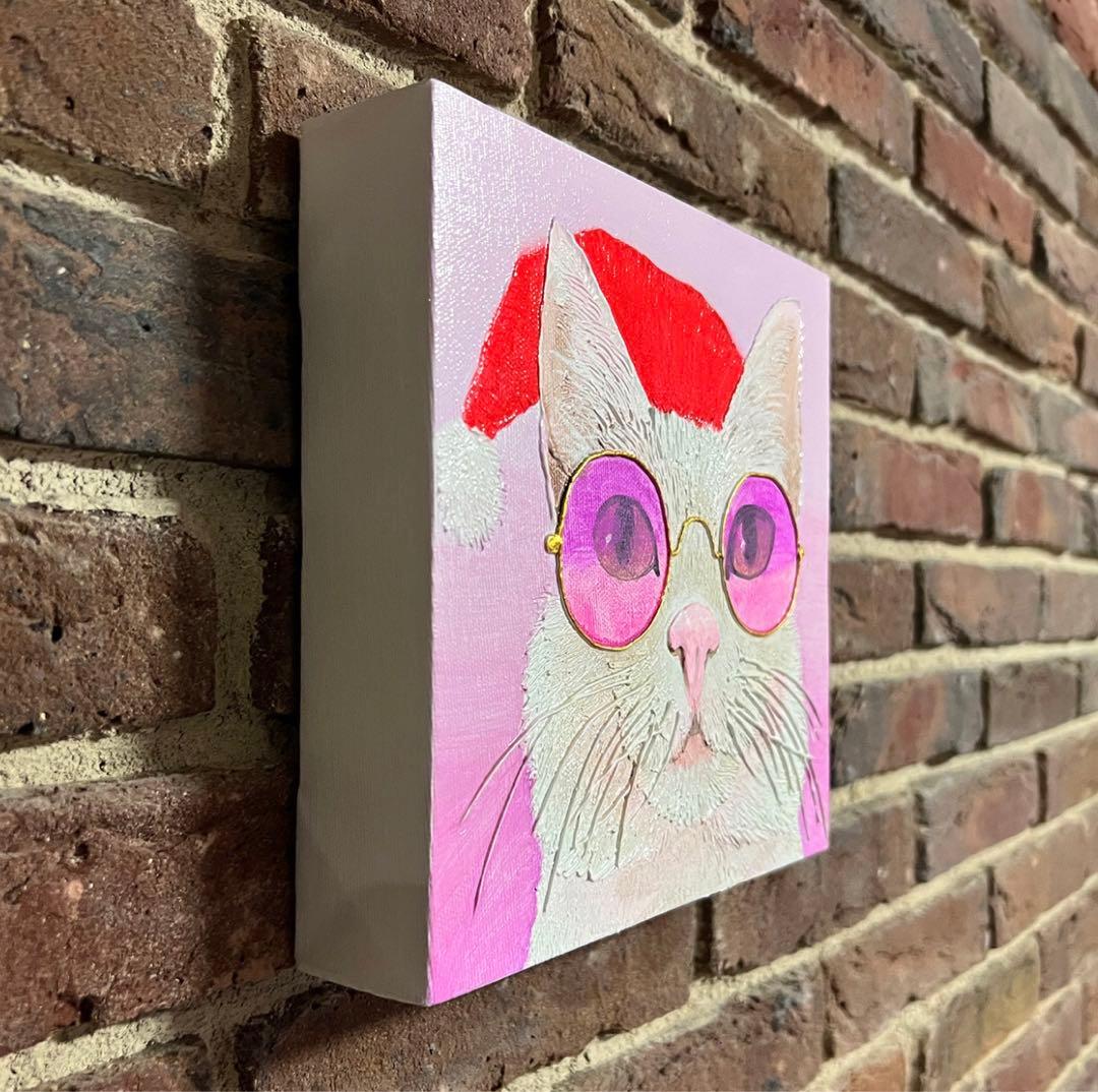 サンタネコ　　油絵　アーティスト作品