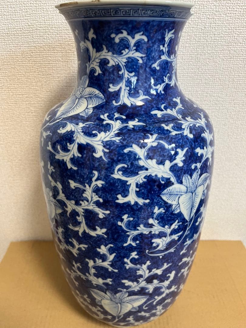 中国美術清代染付　青花細密彩画大花瓶時代物 高約39.5ｃｍ