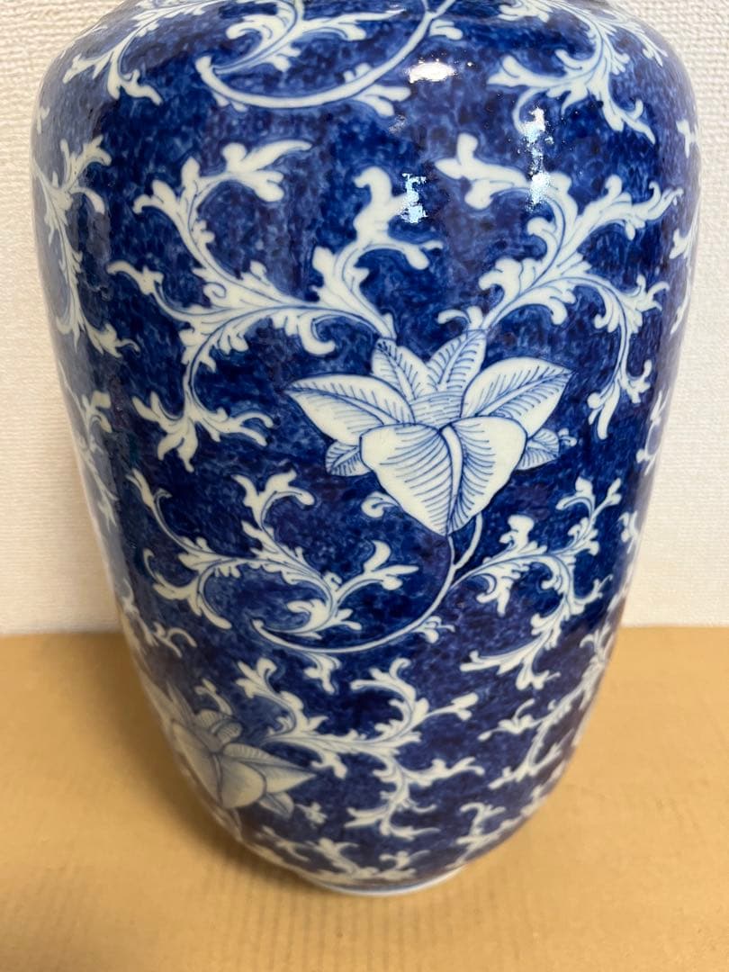 中国美術清代染付　青花細密彩画大花瓶時代物 高約39.5ｃｍ