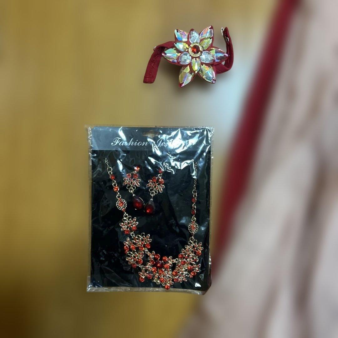 ベリーダンスセットアップ 赤とピンク