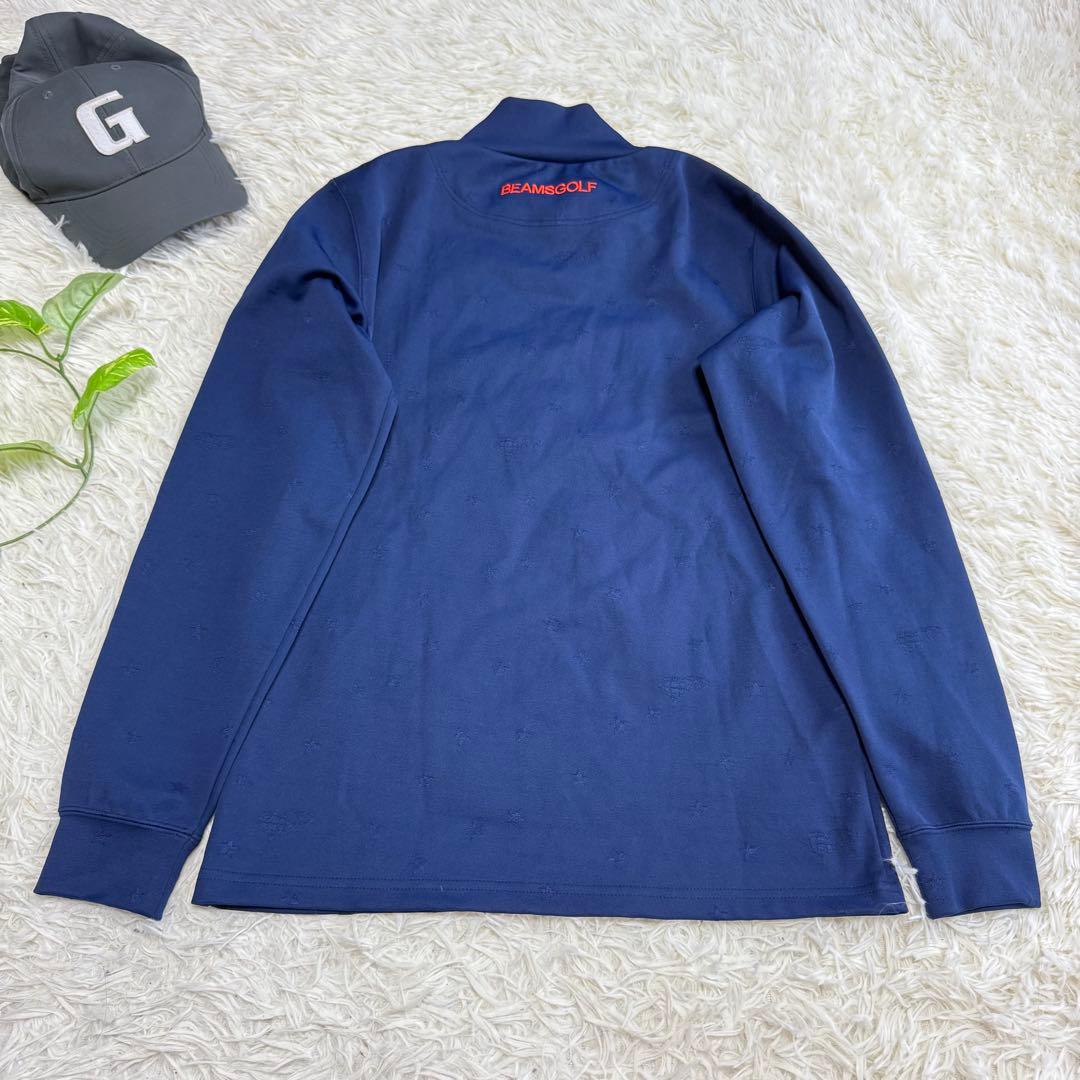 【ビームスゴルフ】美品 モックネック 長袖 総柄 ネイビー Sサイズ メンズ