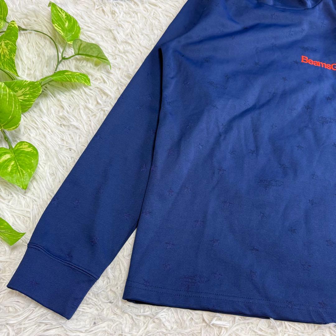 【ビームスゴルフ】美品 モックネック 長袖 総柄 ネイビー Sサイズ メンズ