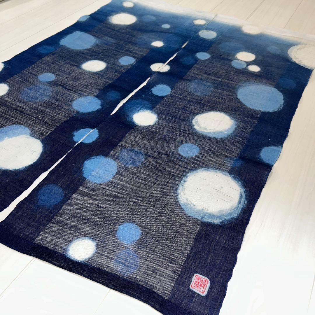 青白ドット模様の藍染のれん