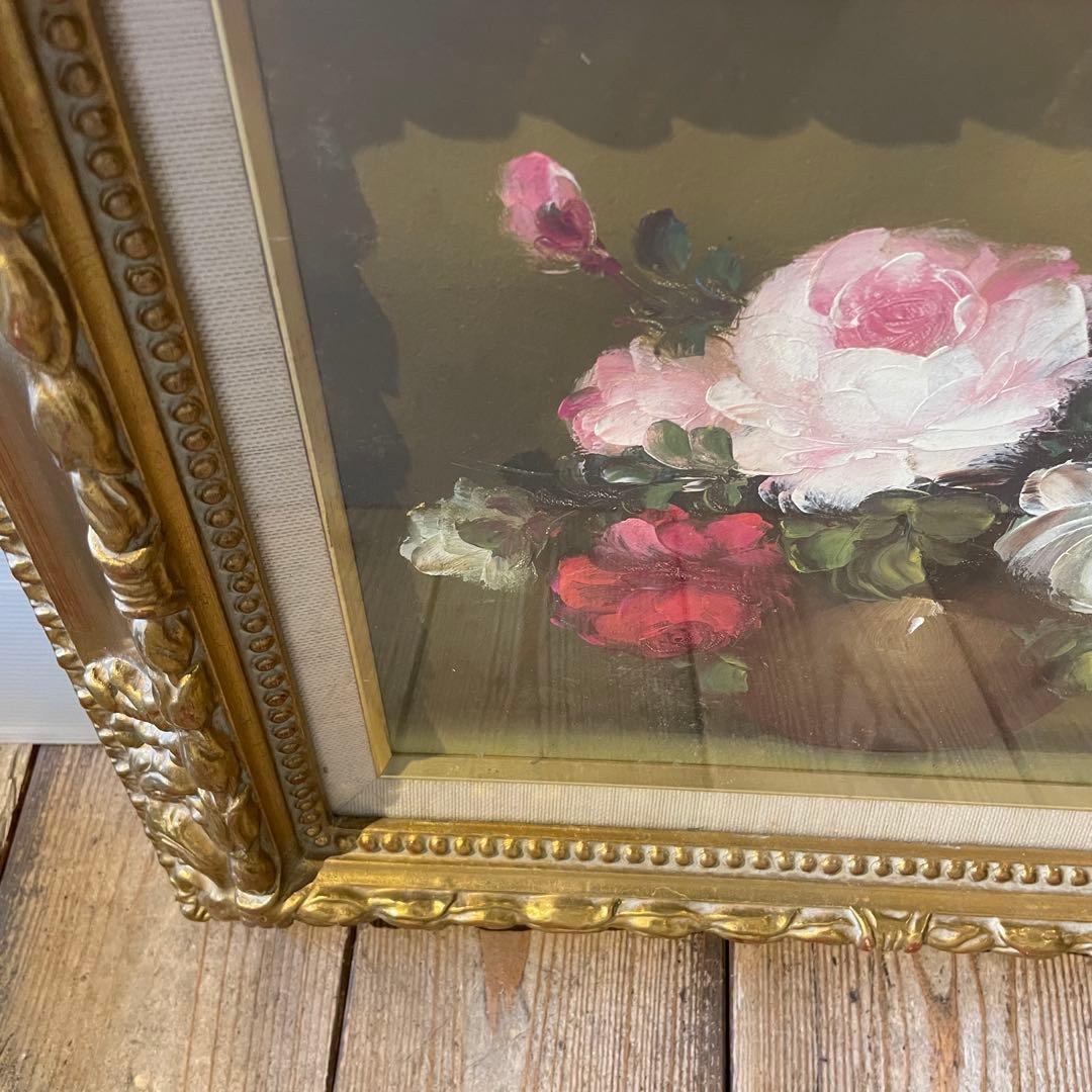 ドイツ人画家/G.Barton『薔薇』/油彩　骨董/バートン/静物画/絵画/額装