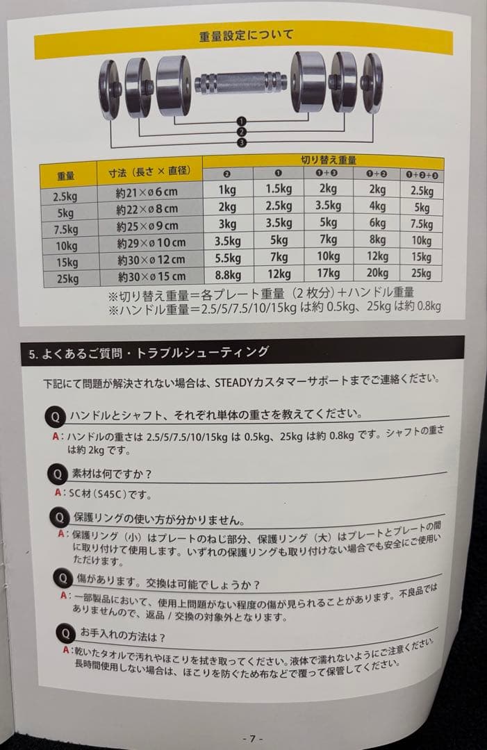 STEADY ダンベル　可変式　7.5kg×2個